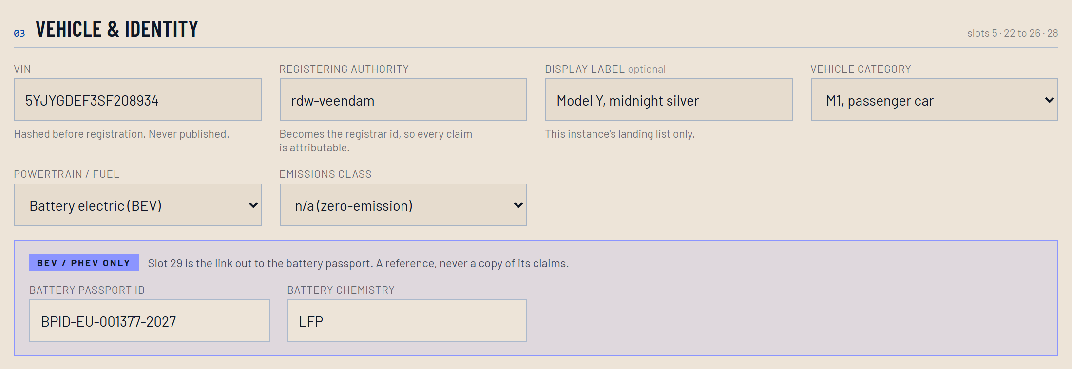 Enter the VIN and the identity fields