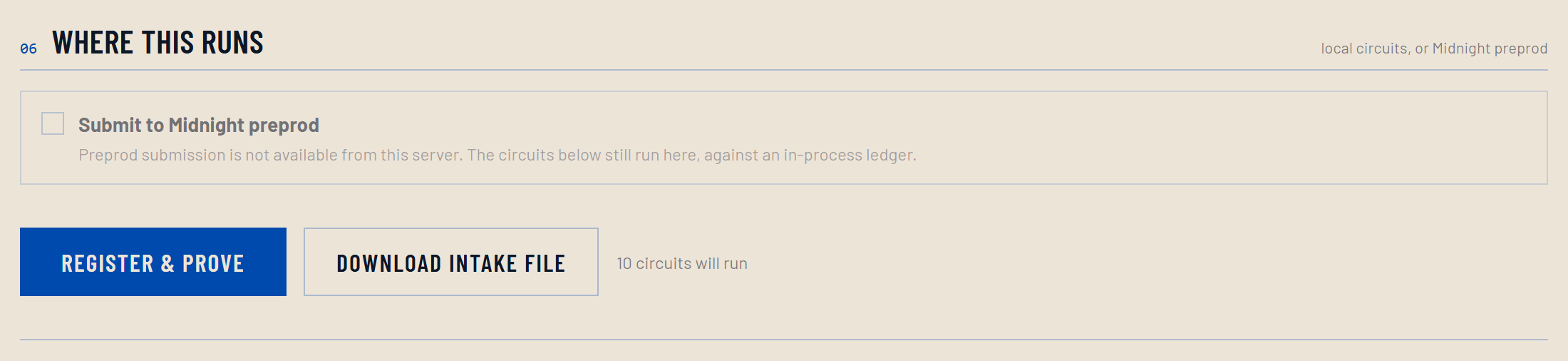 Choose where it runs, then register and prove